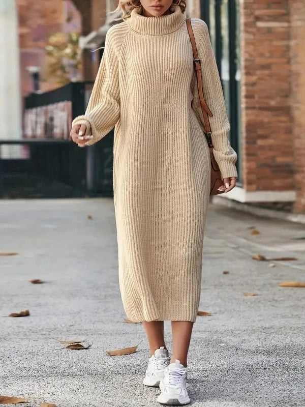Delaney | Women's Ribbed Knit Turtleneck Maxi Sweater Dress