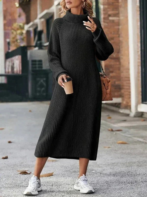 Delaney | Women's Ribbed Knit Turtleneck Maxi Sweater Dress