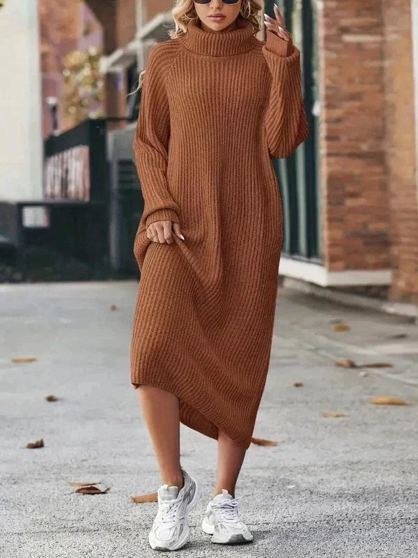 Delaney | Women's Ribbed Knit Turtleneck Maxi Sweater Dress