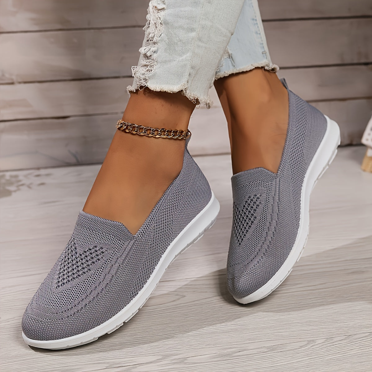 Breathable Mesh Knit Slip On Round Toe Flatform Loafer