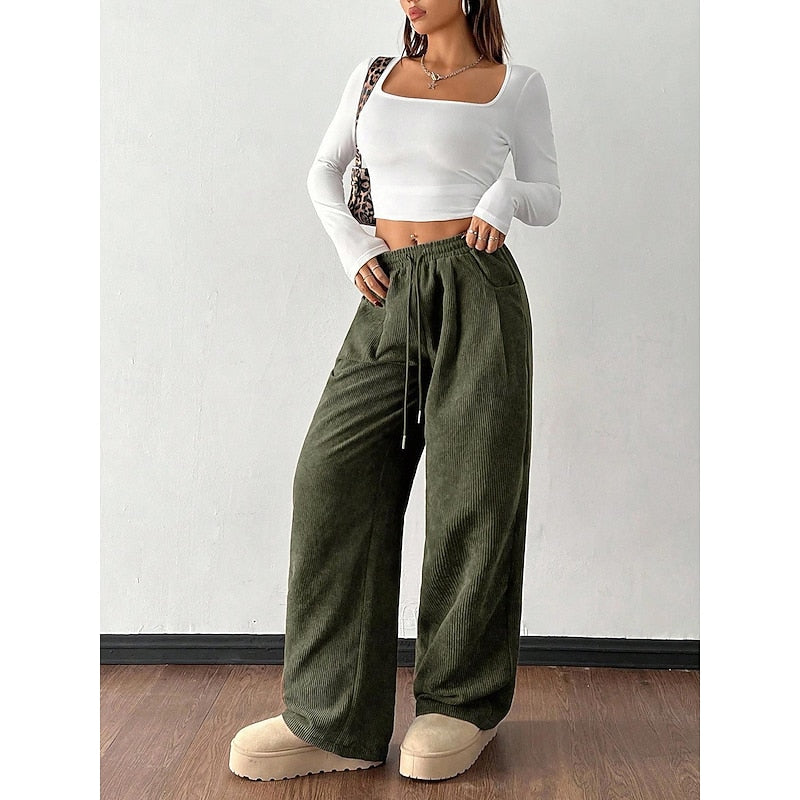 Marisette | Women's Wide-Leg Corduroy Trousers with Drawstring