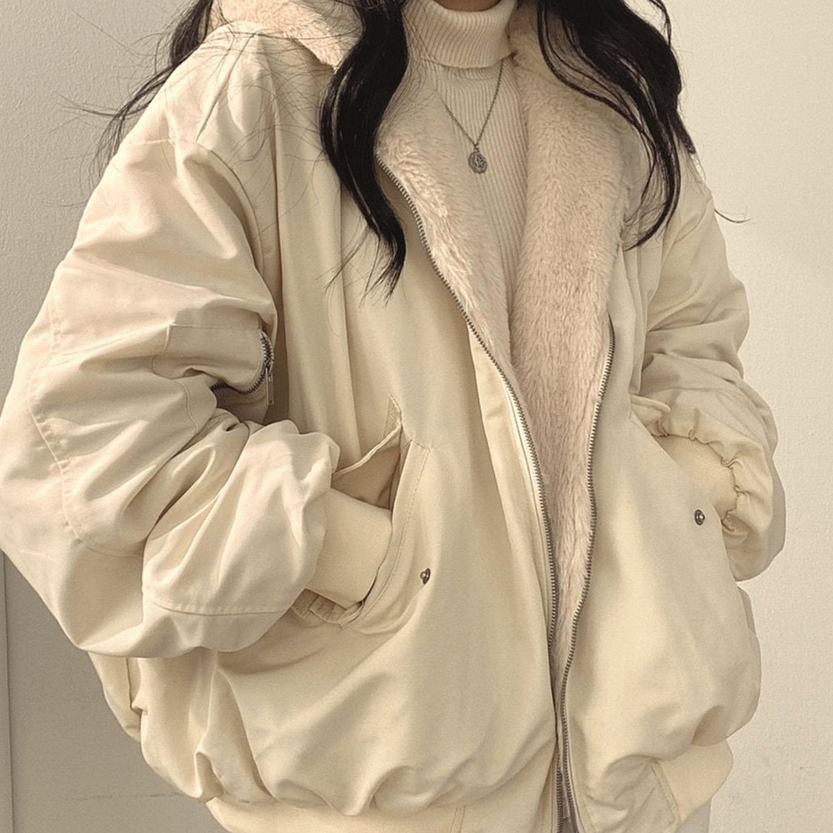 Dolores | Women's Oversized Fleece-Lined Zip-Up Bomber Jacket