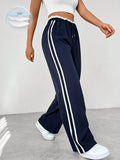 Madison | Women's Wide Leg Jogger Pants in Navy with White Stripes