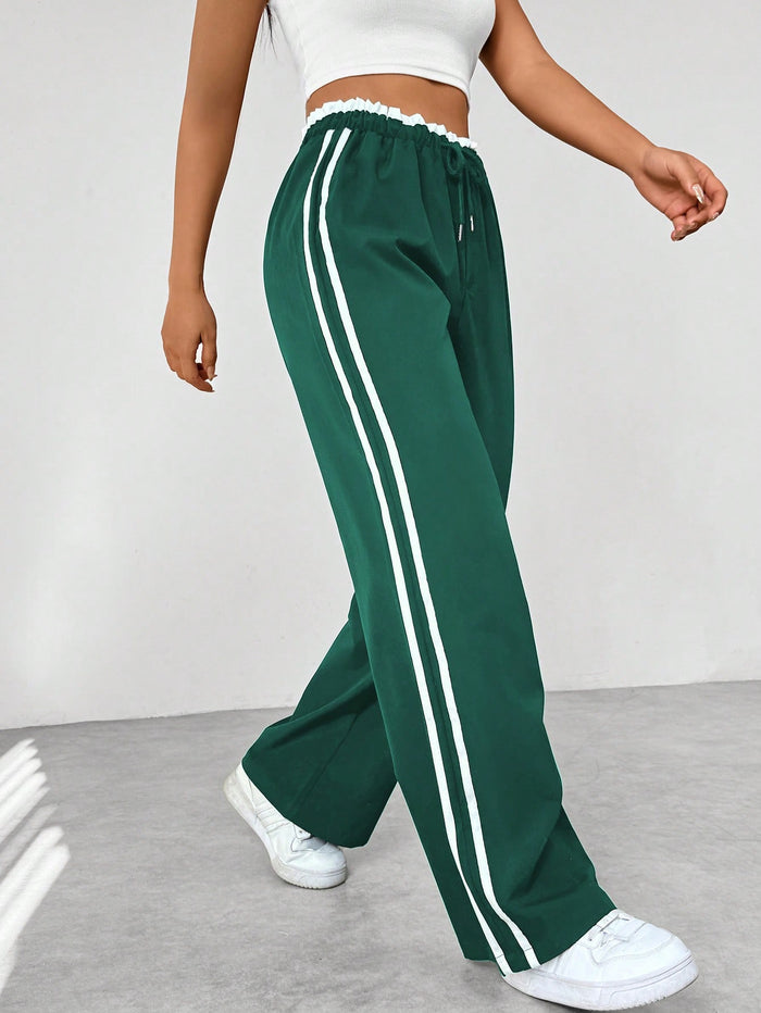 Madison | Women's Wide Leg Jogger Pants in Navy with White Stripes