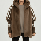 Marceline | Women's Hooded Faux Fur Jacket with Varsity Sleeve Stripes