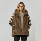 Marceline | Women's Hooded Faux Fur Jacket with Varsity Sleeve Stripes