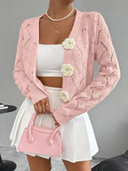 Marigold | Women's Crochet Knit Cardigan with Floral Buttons