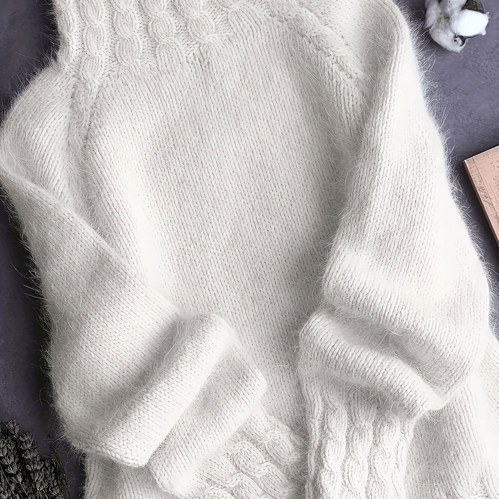 Rosalind | Women's Fuzzy Alpaca Cable Knit Mock Neck Sweater