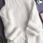 Rosalind | Women's Fuzzy Alpaca Cable Knit Mock Neck Sweater