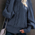 Henriette | Women's Puff Sleeve Cable Knit Mock Neck Sweater