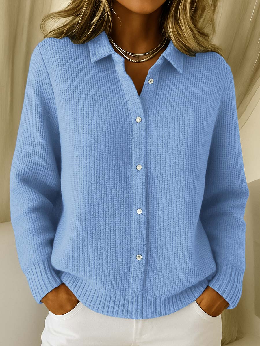 Fiona | Women's Waffle Knit Collared Button-Down Cardigan