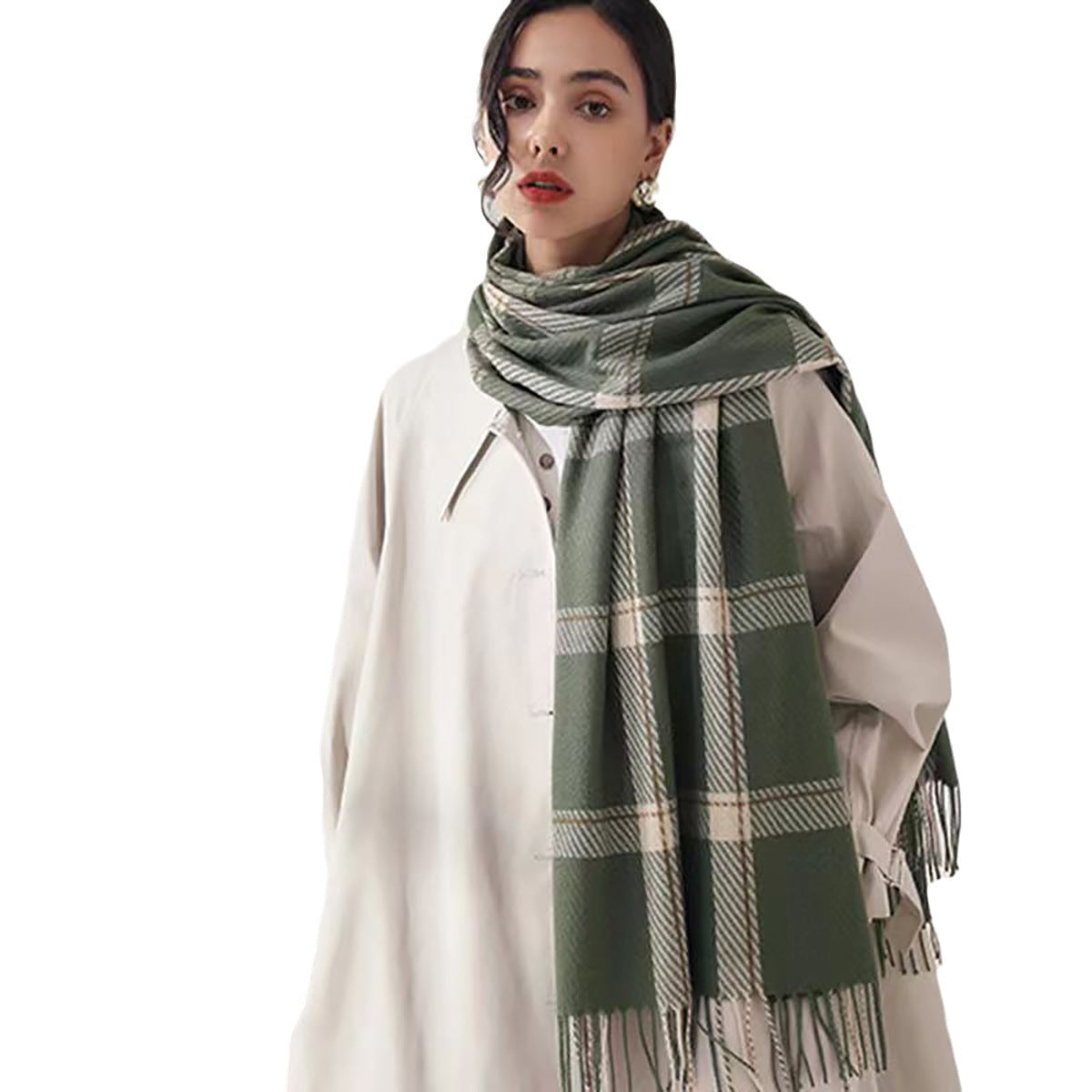 Bianca | Women’s Checked Scarf with Fringe Ends