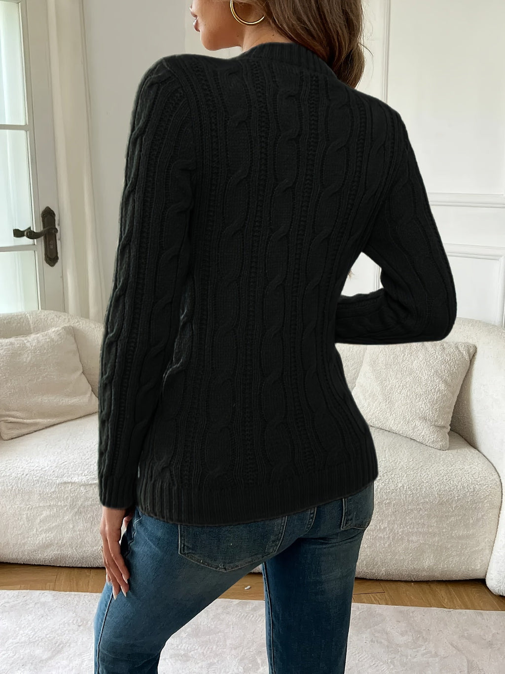 Rosalie | Women's Fitted Crew Neck Cable Knit Sweater