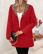 Genevieve | Women's Long Hooded Rain Jacket with Leopard Print Lining