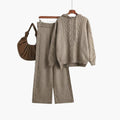 Bettina | Women's Cable Knit Sweater Hoodie and Wide Leg Pants Set