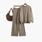 Bettina | Women's Cable Knit Sweater Hoodie and Wide Leg Pants Set