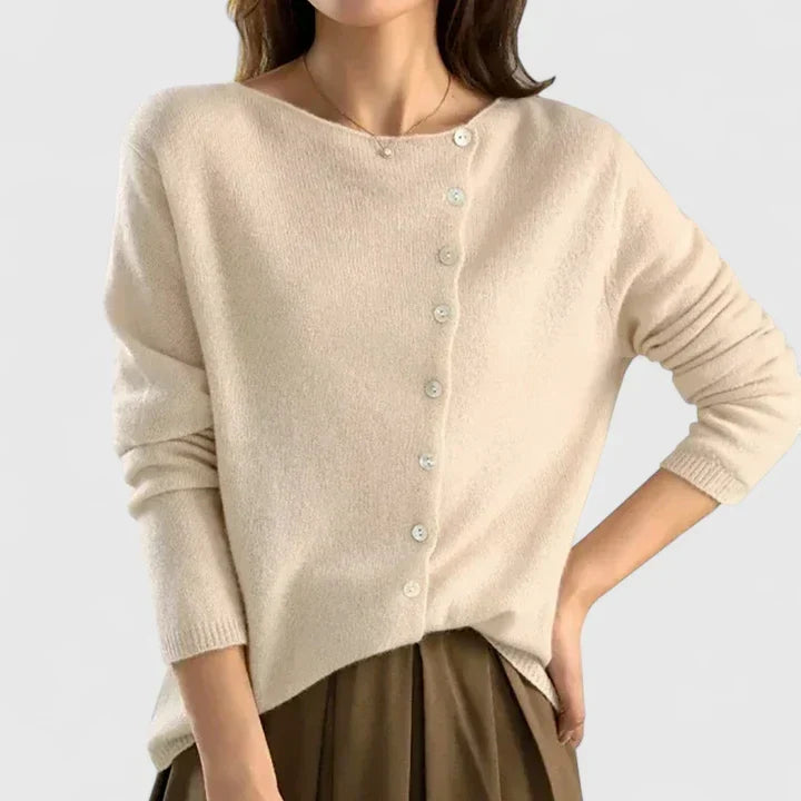 Thea | Women's Fitted Asymmetrical Neckline Button Cardigan