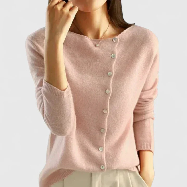 Thea | Women's Fitted Asymmetrical Neckline Button Cardigan