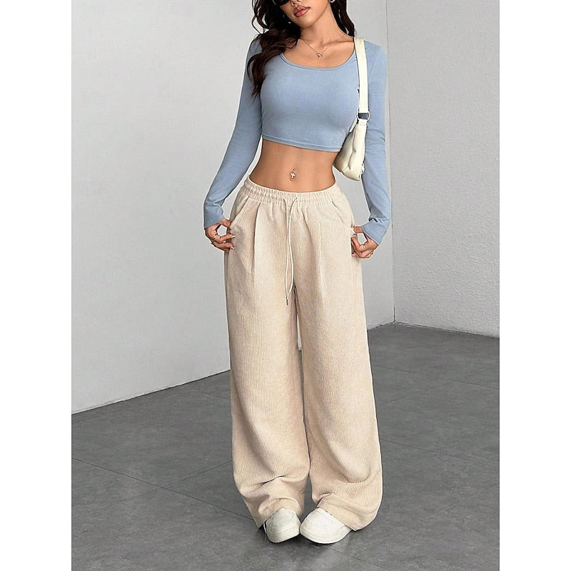 Marisette | Women's Wide-Leg Corduroy Trousers with Drawstring