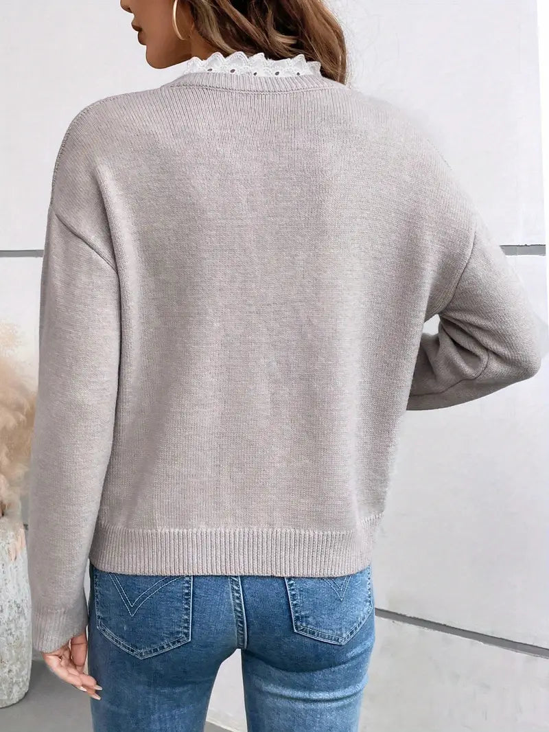 Bianca | Women's Lace-Trim V-Neck Pullover Sweater