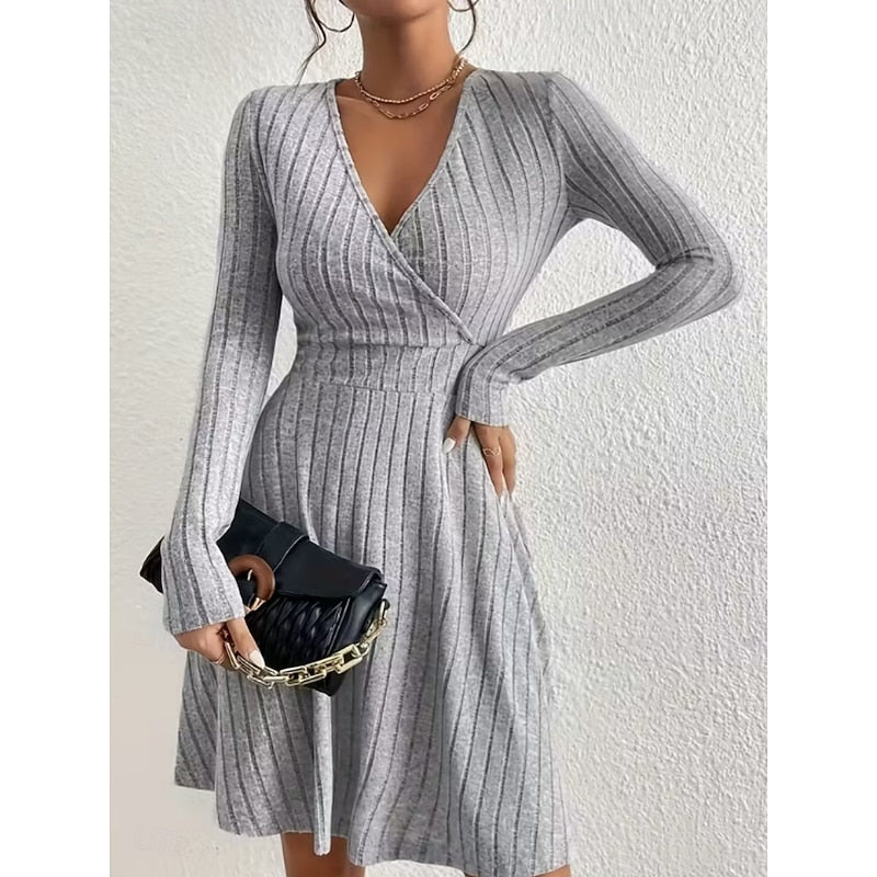 Beatrix | Women's Surplice V-Neck Ribbed Knit A-Line Dress
