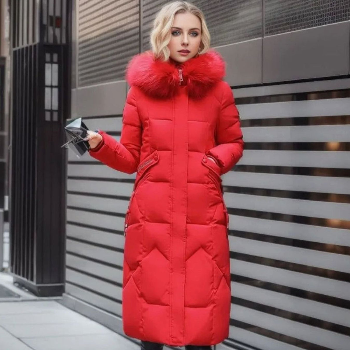 Odalys | Women’s Long Puffer Coat with Fur Hood