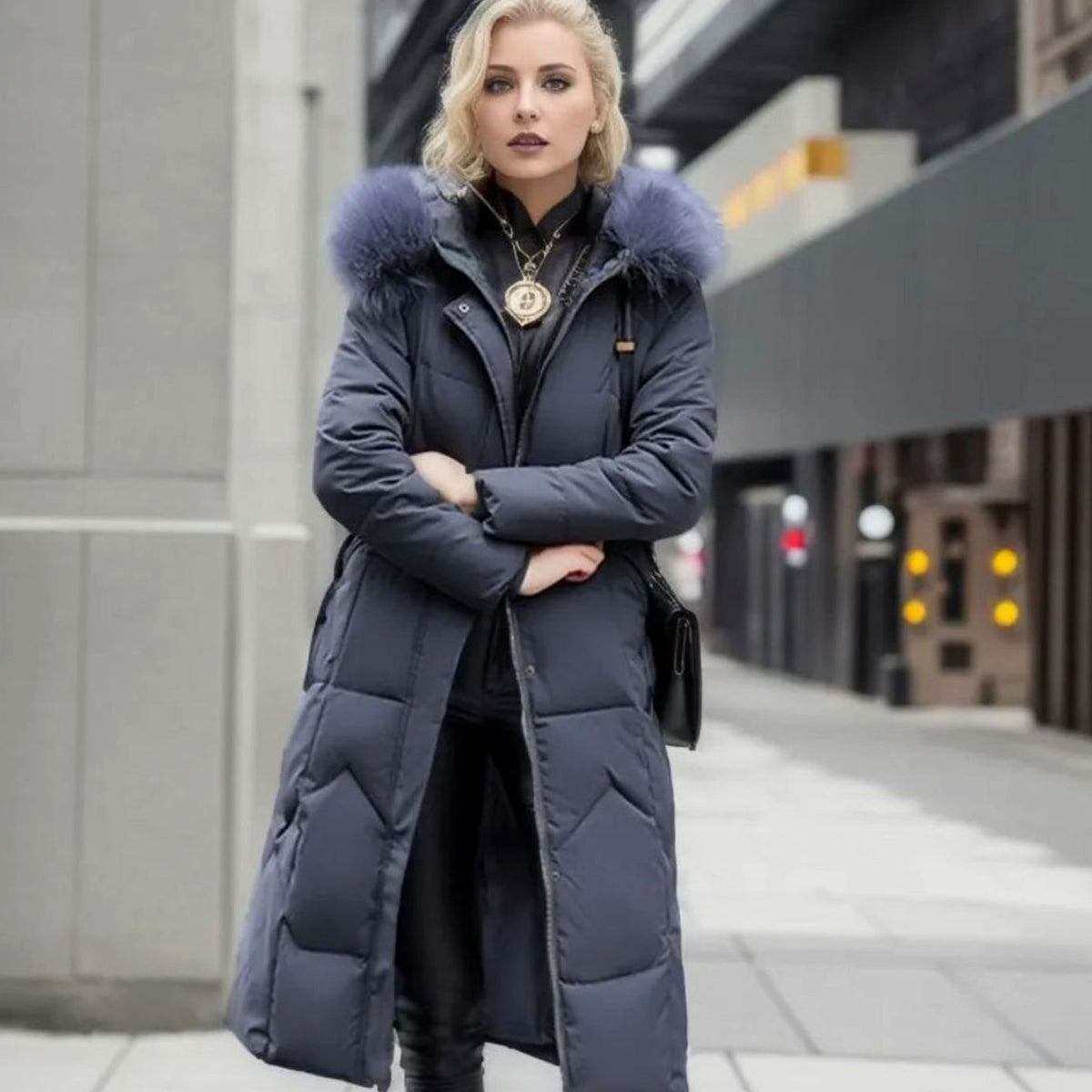 Odalys | Women’s Long Puffer Coat with Fur Hood