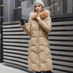 Eliza | Women's Long Hooded Quilted Puffer Coat with Faux Fur Trim