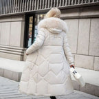 Eliza | Women's Long Hooded Quilted Puffer Coat with Faux Fur Trim