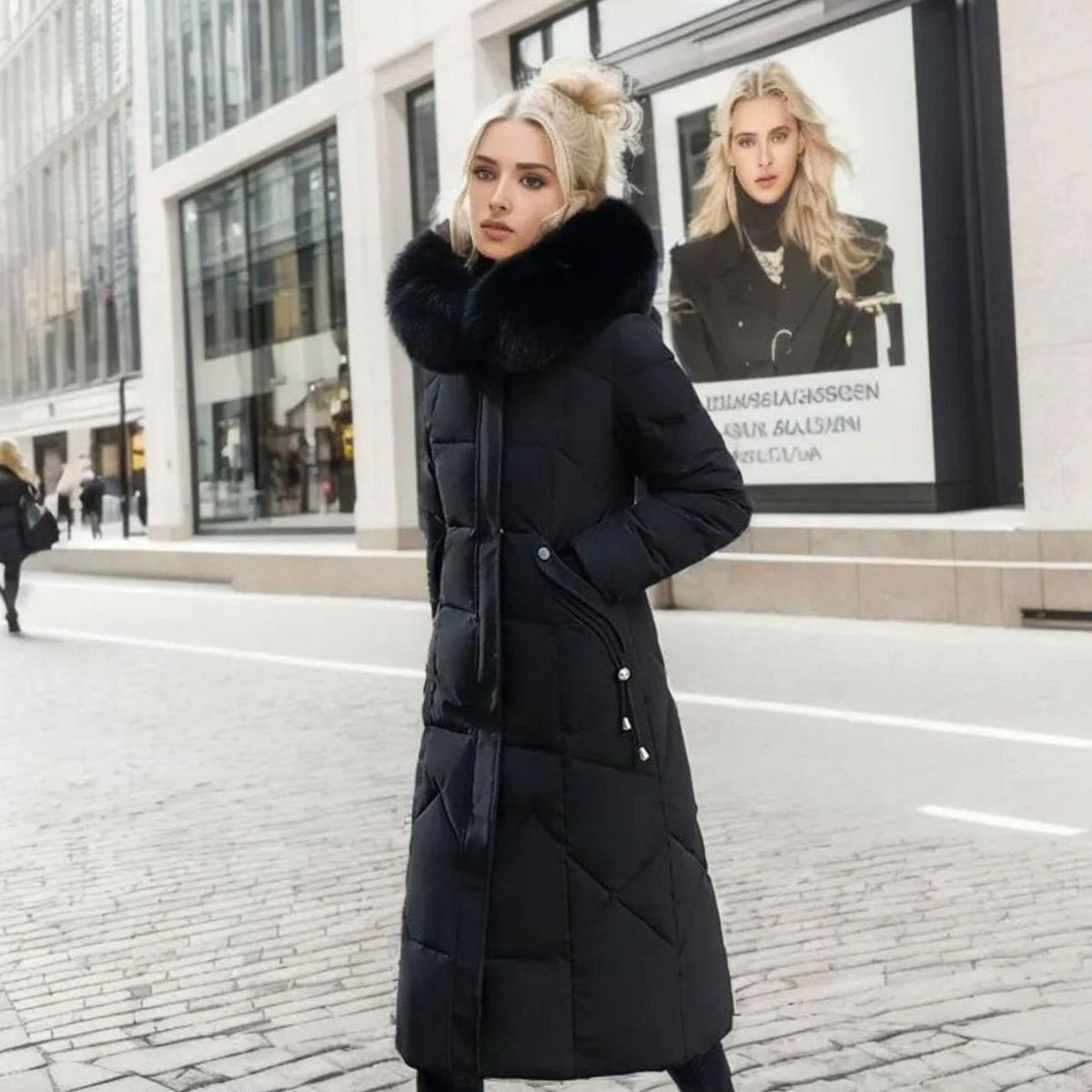 Odalys | Women’s Long Puffer Coat with Fur Hood