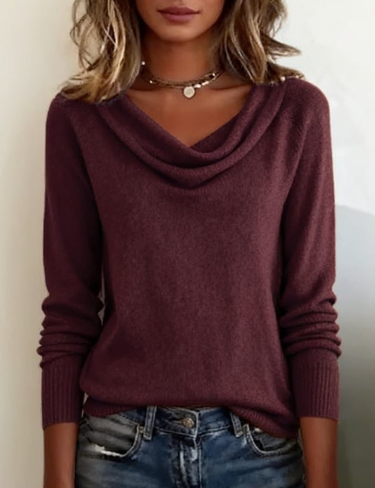 Emerald | Women's Knit Cowl Neck Pullover Sweater