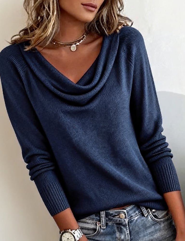 Emerald | Women's Knit Cowl Neck Pullover Sweater