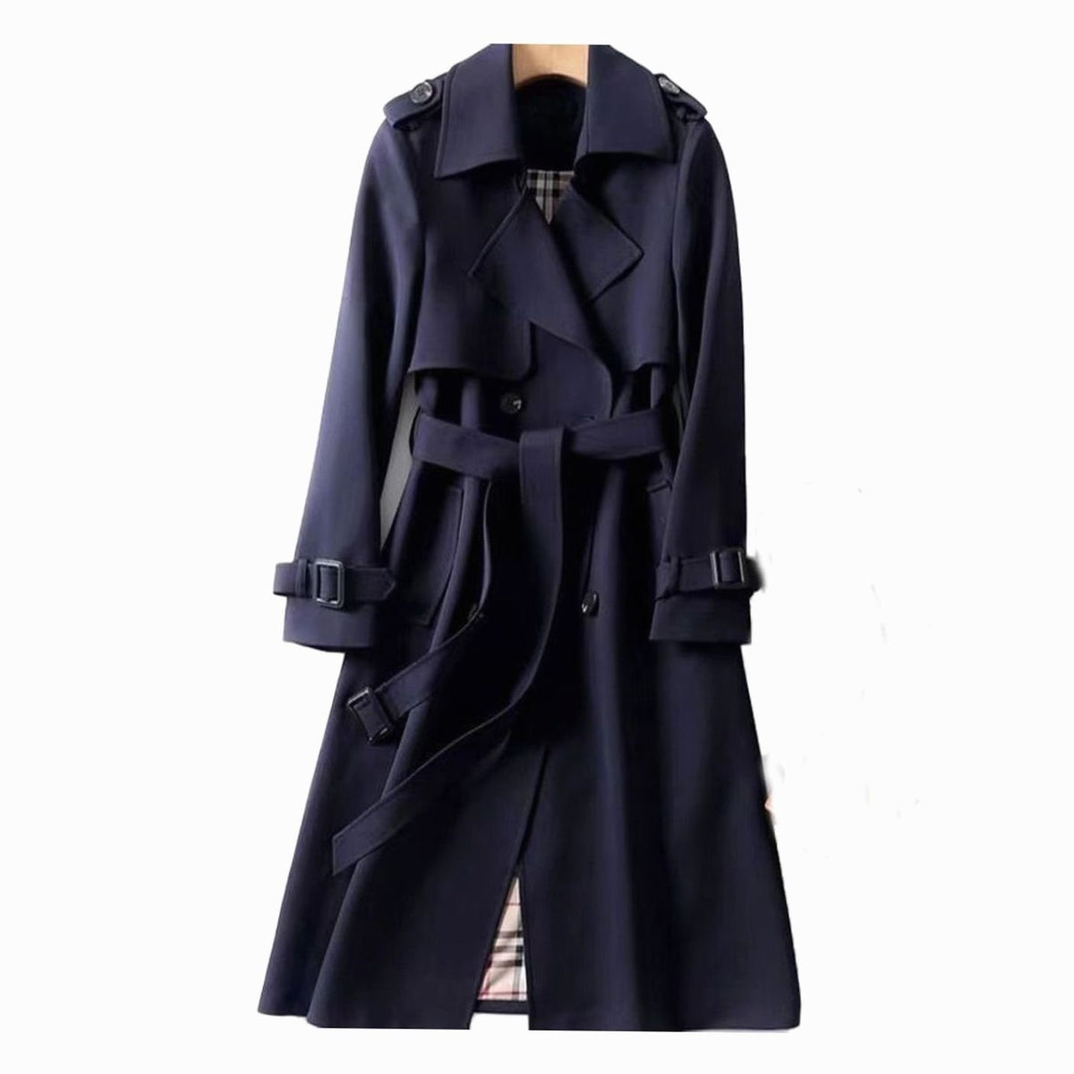 Eva | Women's Double-Breasted Belted Trench Coat with Plaid Lining