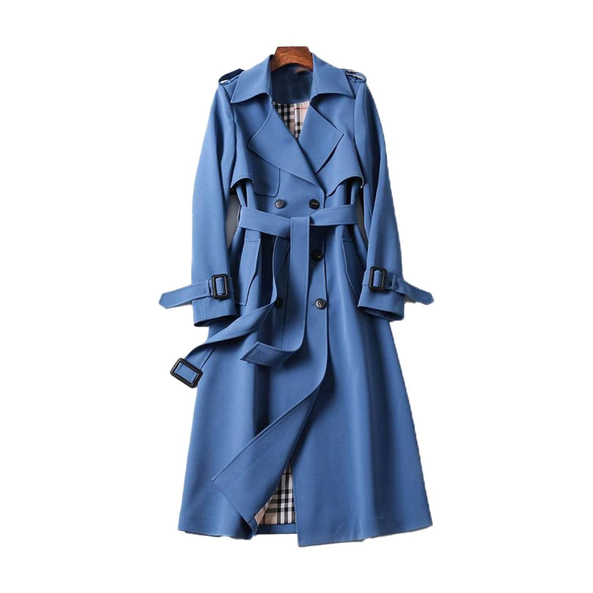 Eva | Women's Double-Breasted Belted Trench Coat with Plaid Lining