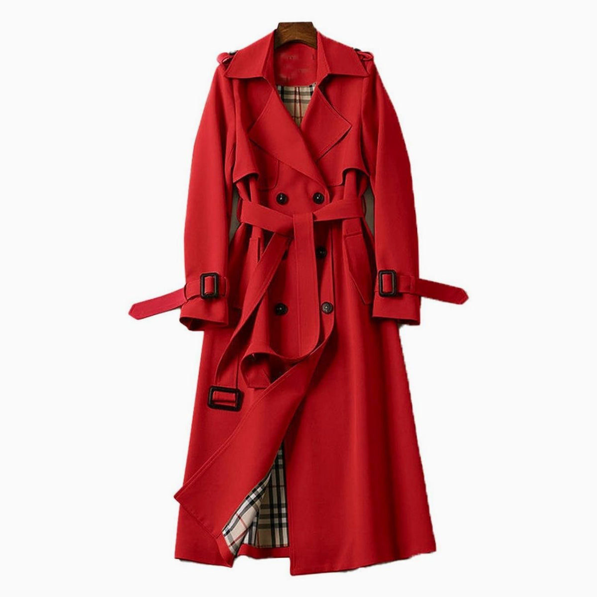 Eva | Women's Double-Breasted Belted Trench Coat with Plaid Lining