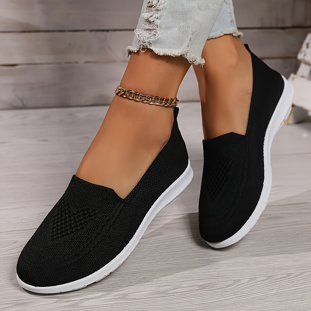 Breathable Mesh Knit Slip On Round Toe Flatform Loafer