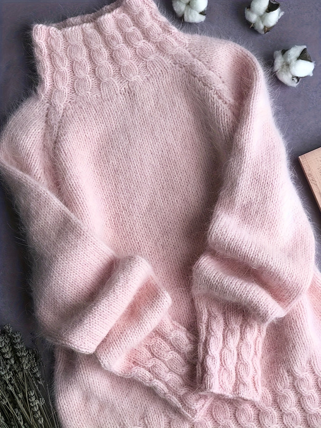Rosalind | Women's Fuzzy Alpaca Cable Knit Mock Neck Sweater