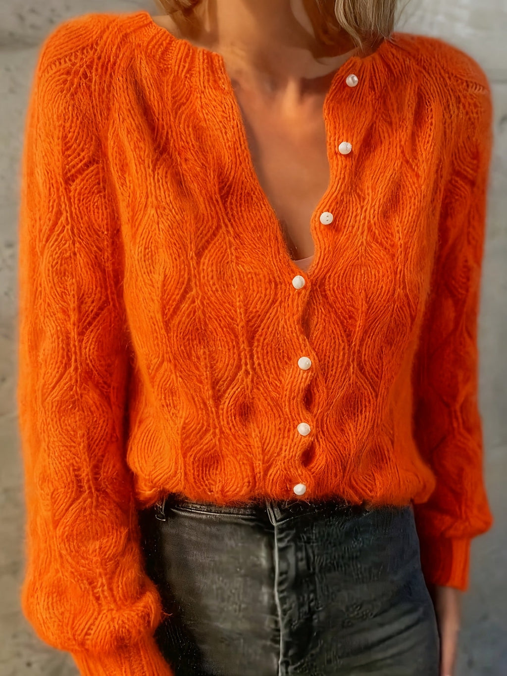 Jolene | Women's Pearl Button Cardigan in Faux Mink Textured Knit