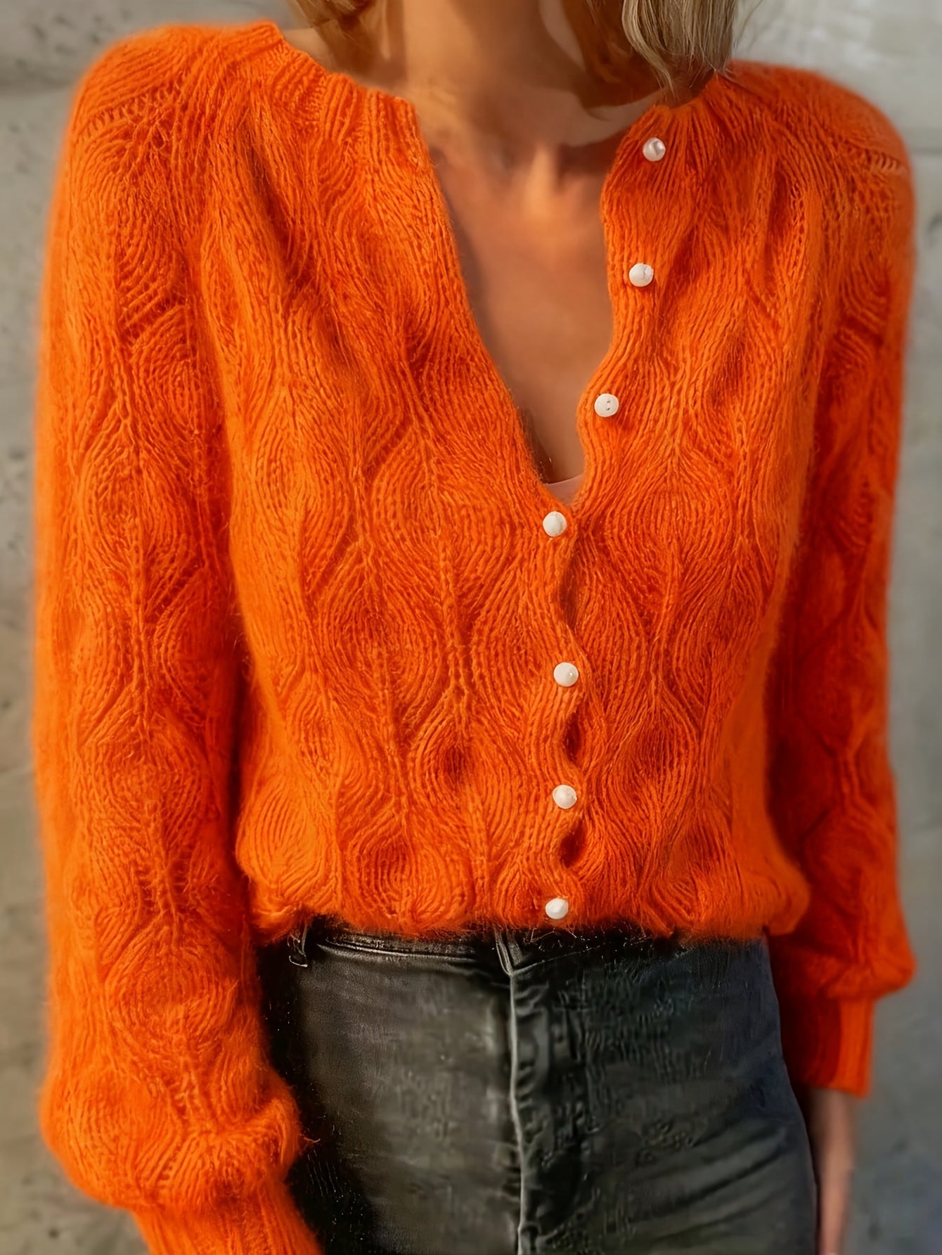 Jolene | Women's Pearl Button Cardigan in Faux Mink Textured Knit