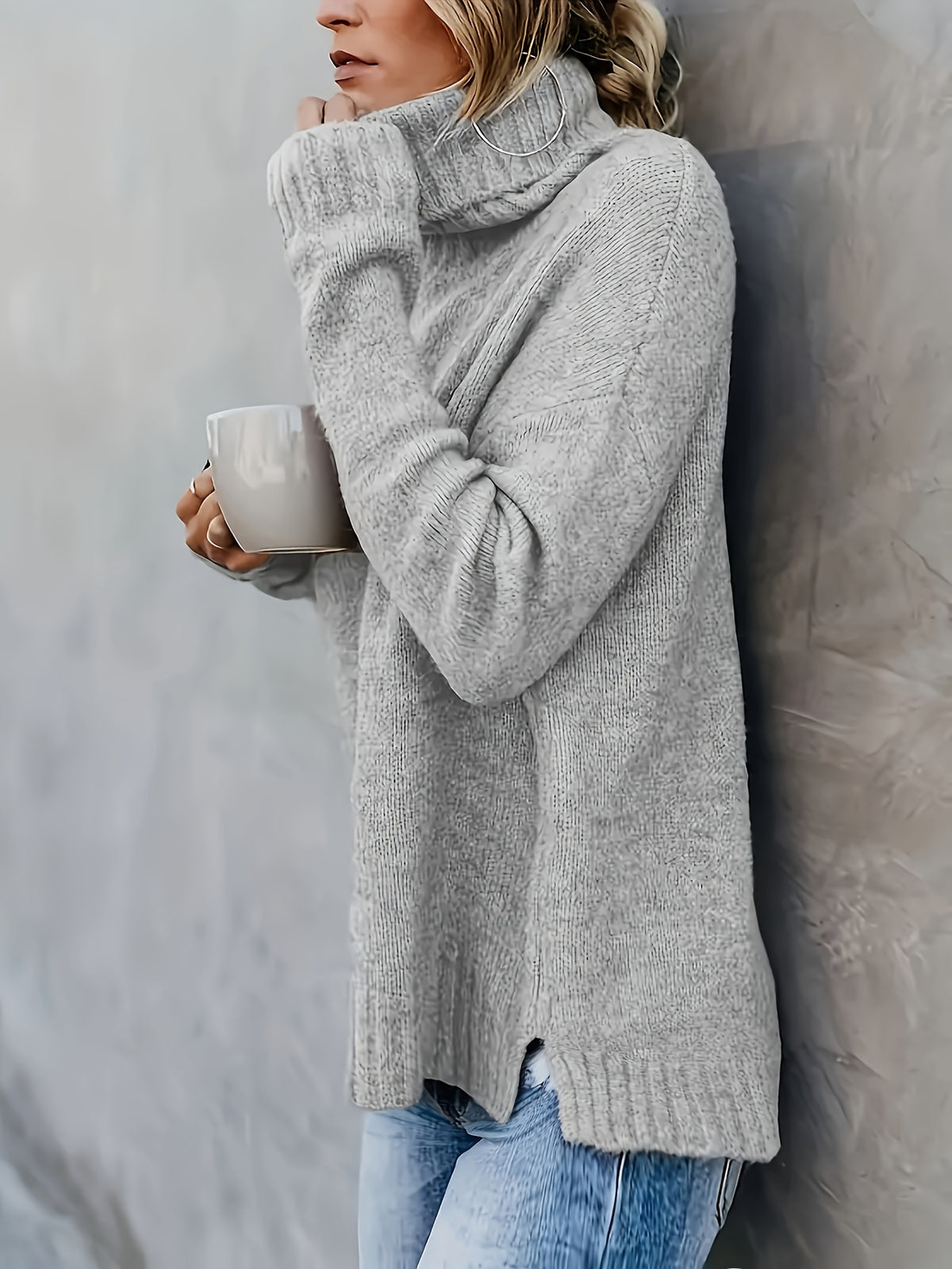 Isolde | Women's Cotton Turtleneck Sweater with Split Hem for Casual Fall Wear