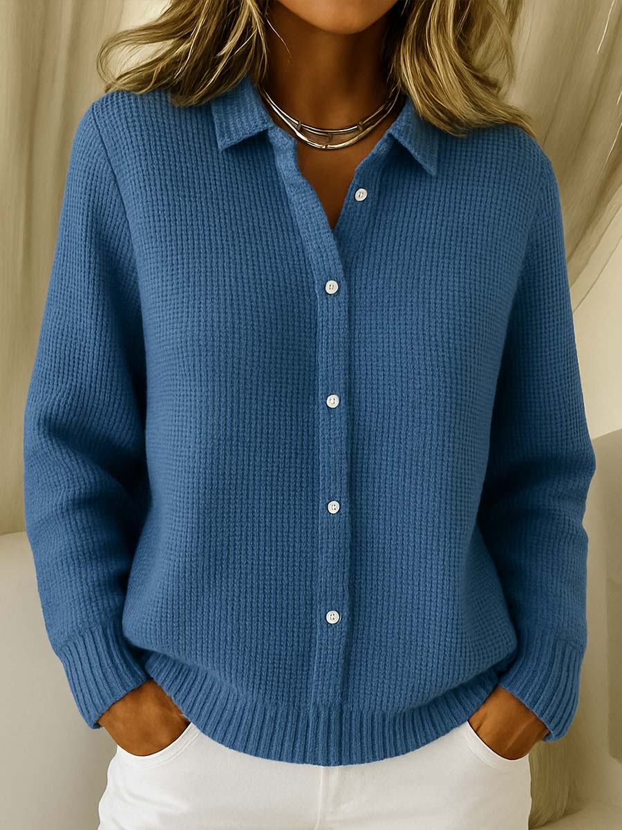 Fiona | Women's Waffle Knit Collared Button-Down Cardigan