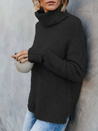 Isolde | Women's Cotton Turtleneck Sweater with Split Hem for Casual Fall Wear