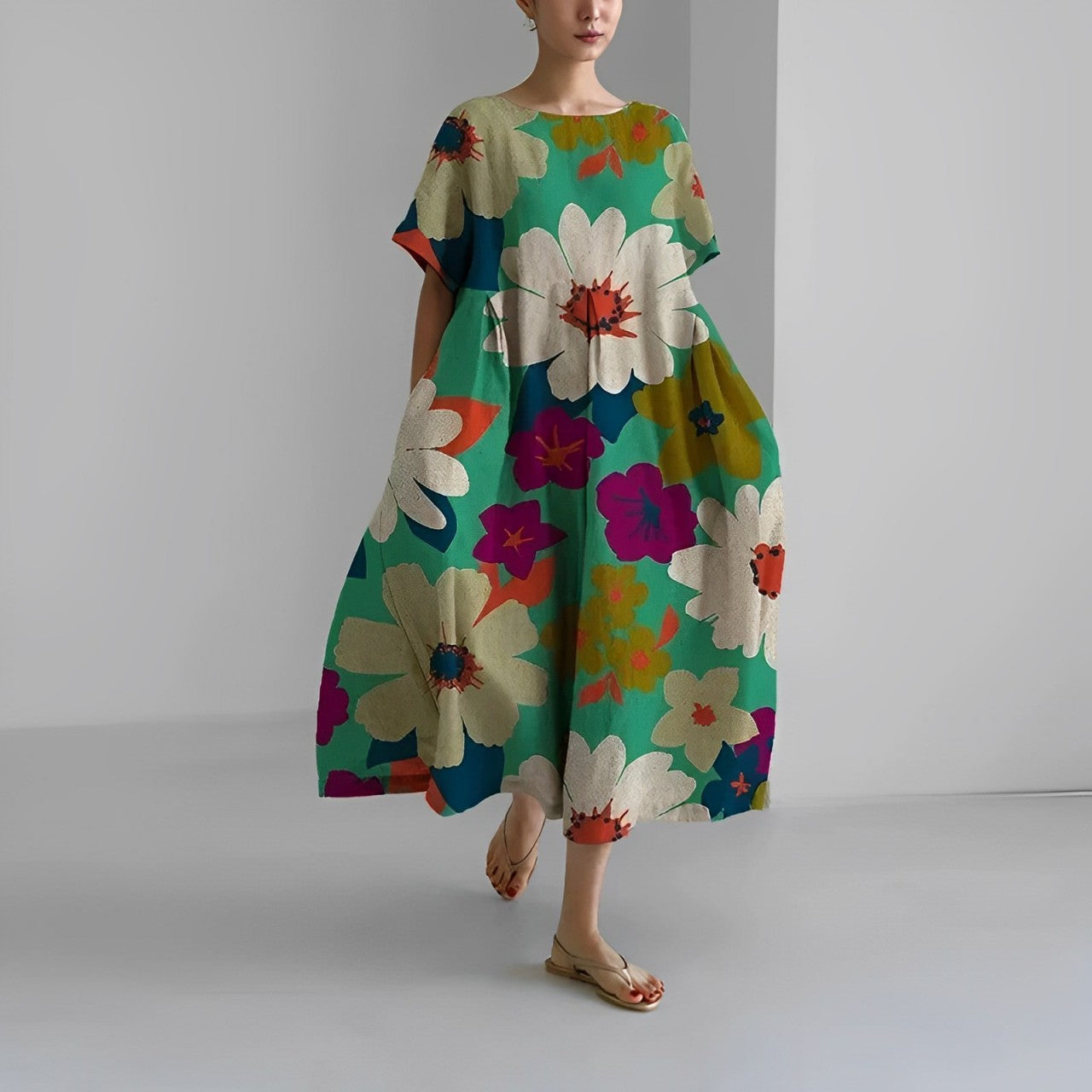 Vibrant Loose Fit Floral Summer Dress