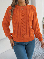 Elspeth | Women's Pointelle Cable Knit Crew Neck Sweater