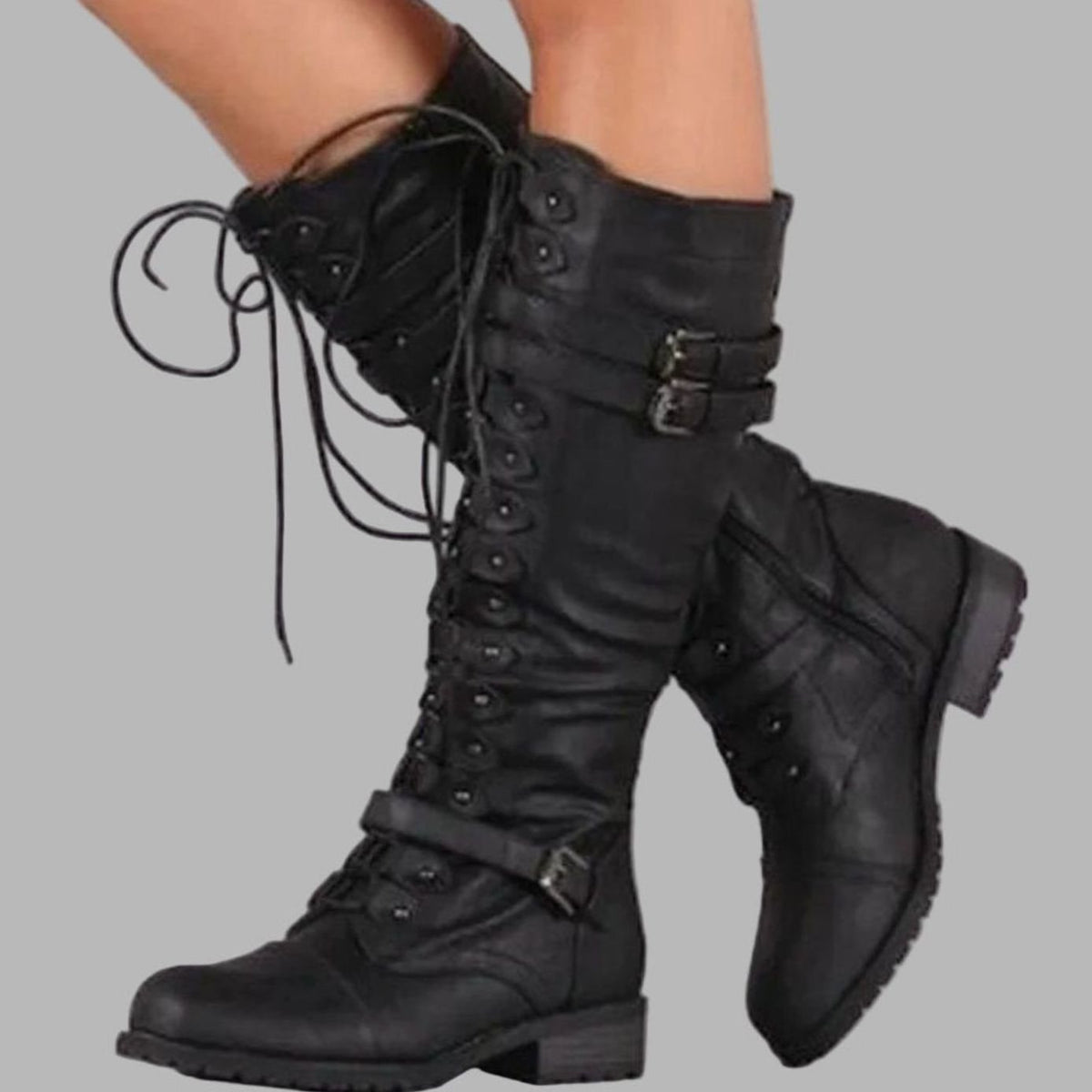 Isabeau | Women’s Lace Up Buckle Knee High Combat Boots