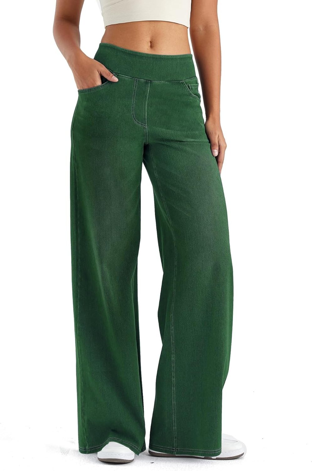 Marisol | Women's High Waisted Fleece Lined Wide Leg Pull On Jeans