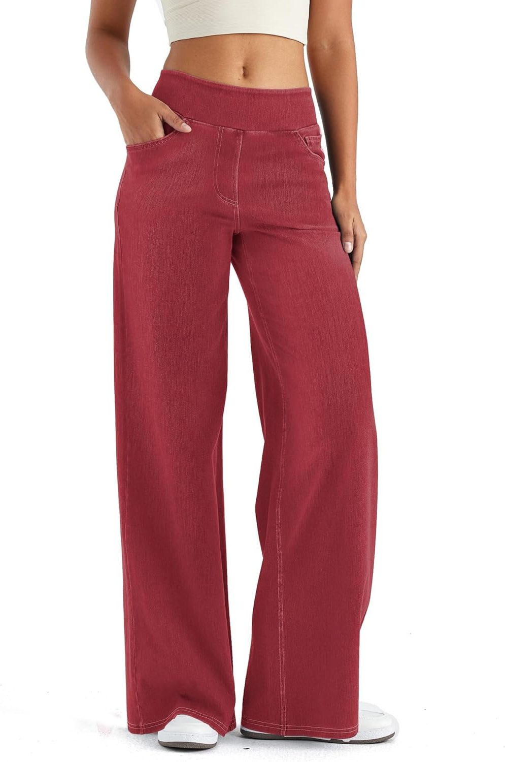 Marisol | Women's High Waisted Fleece Lined Wide Leg Pull On Jeans