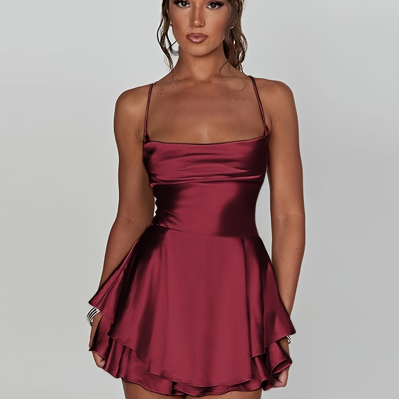 Fitted Ruched Tiered Mini Homecoming Dress