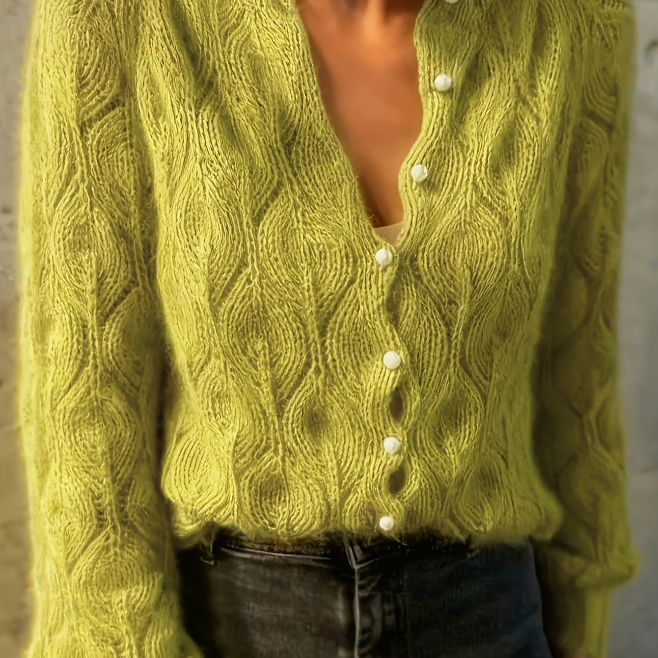 Jolene | Women's Pearl Button Cardigan in Faux Mink Textured Knit