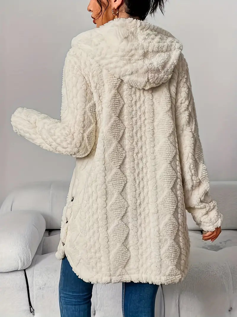 Odalys | Women's Hooded Textured Button-Up Cardigan
